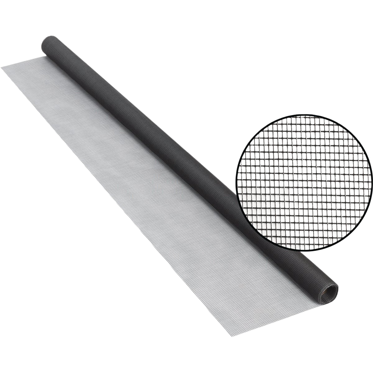 Charcoal fiberglass screen cloth roll with close-up mesh detail in hardware and screens materials collections under $50