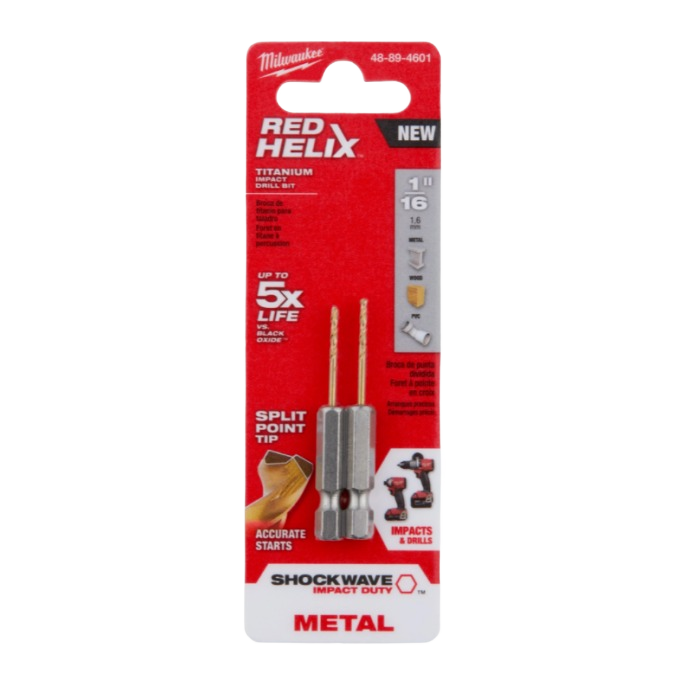 Milwaukee RED HELIX titanium drill bits 1/16 inch, 2-pack for metal drilling in power tool accessories collection