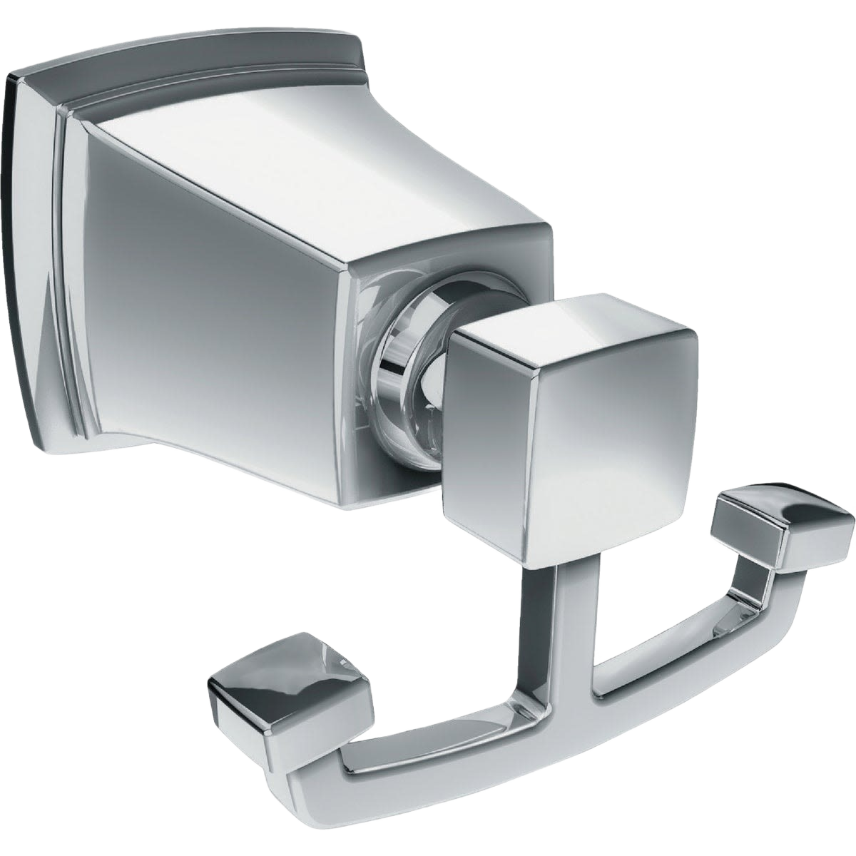 Chrome-finished double robe hook with modern square design for tools and home improvement use