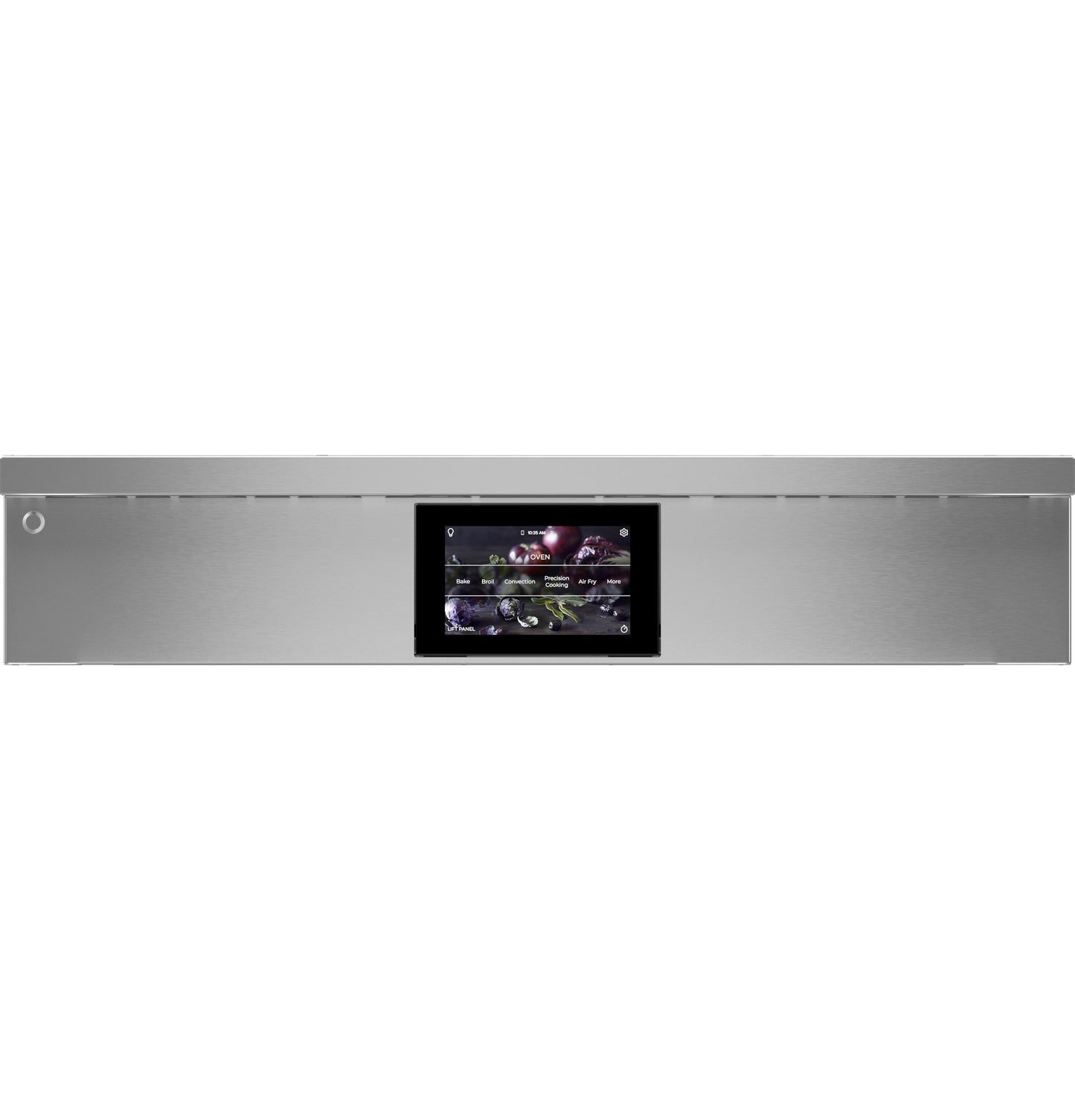 Stainless steel control panel with digital touchscreen display for advanced settings in induction cooktops and ranges collection