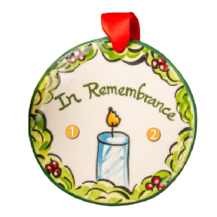 Hand-painted ceramic Christmas ornament with candle and "In Remembrance" text for tree decorations under $50 collections