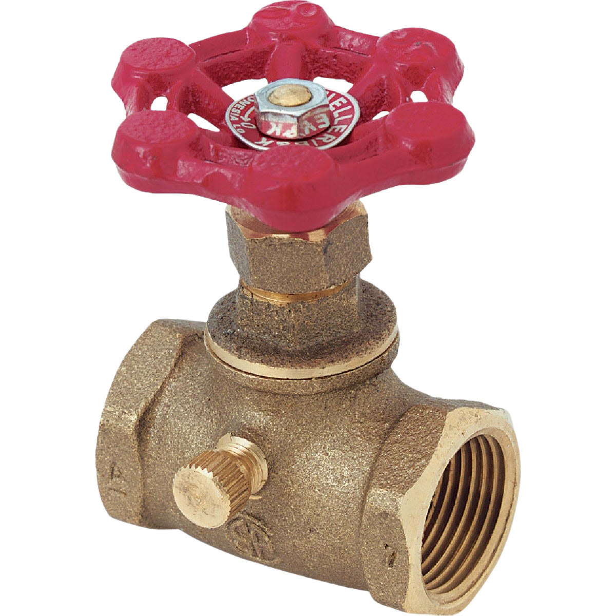 Cast brass stop valve with red handwheel for plumbing applications in faucets and valves collection under $50