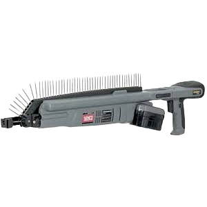 Gray and black electric screw driver with angled magazine loaded with collated screws, part of Hand Tools, Screwdrivers, and Rental Equipment at Hartville Hardware for home improvement.