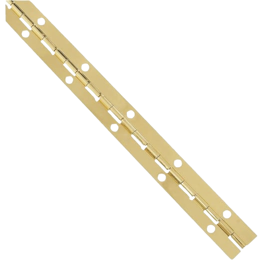 Bright brass steel continuous hinge with multiple screw holes for home improvement and tool projects
