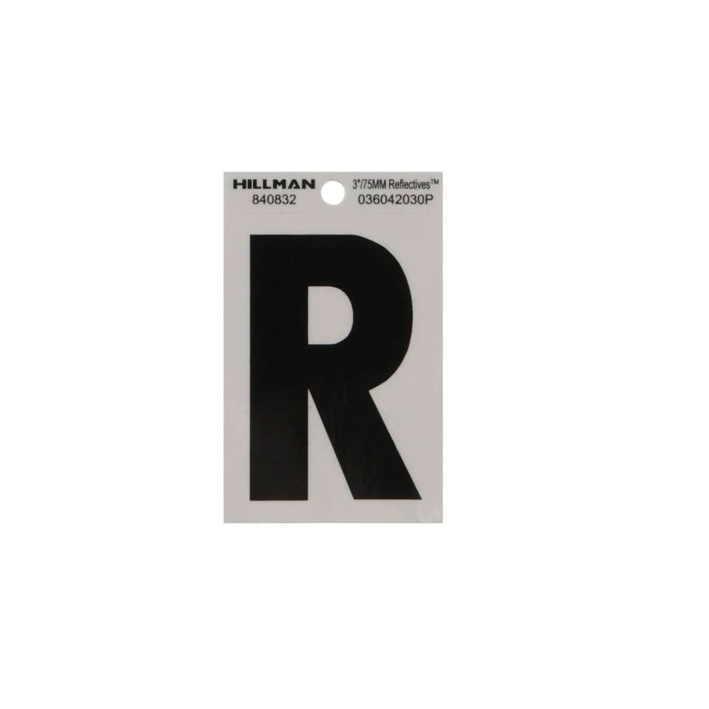 Black and silver reflective wide style letter R sticker for tools and home improvement projects