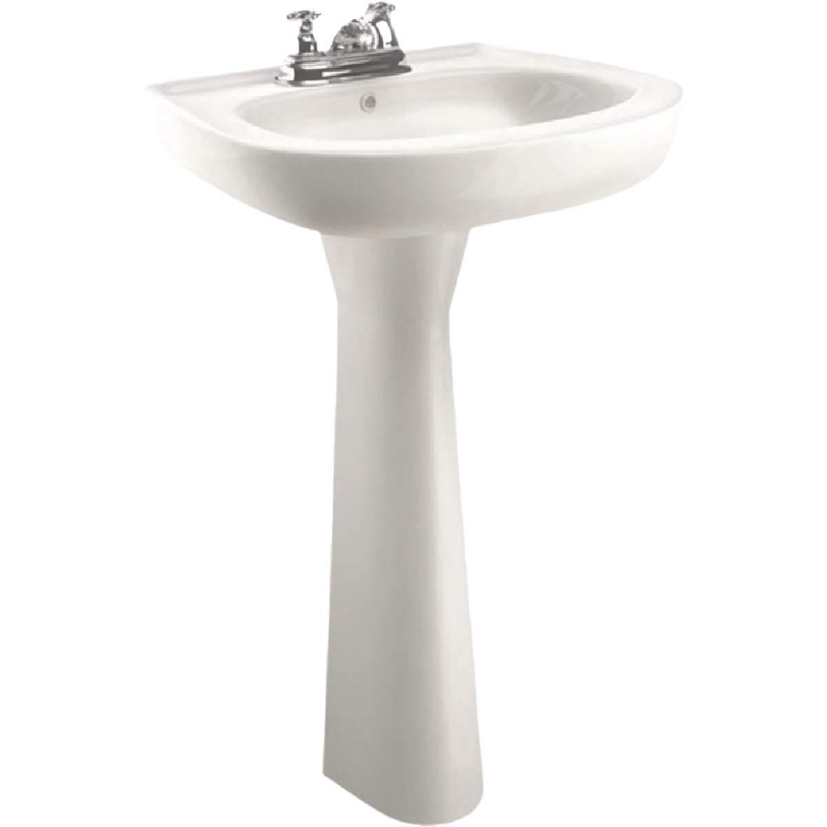 White pedestal lavatory sink with chrome faucet for bathroom and home improvement projects