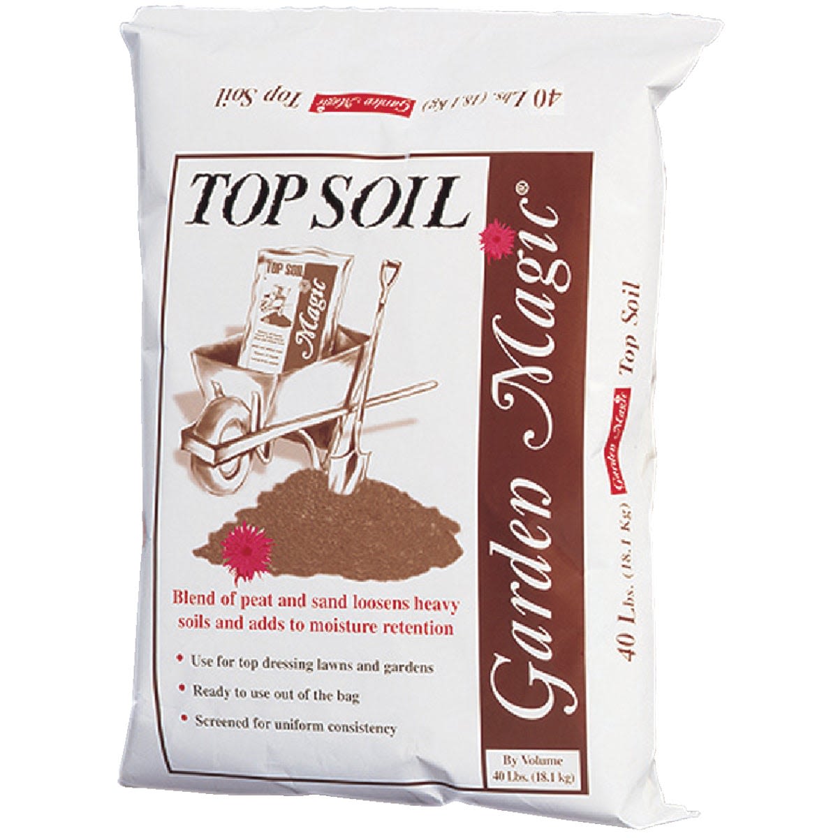 40 lb bag of Garden Magic top soil with peat and sand blend for gardening, landscaping, and outdoor soil improvement