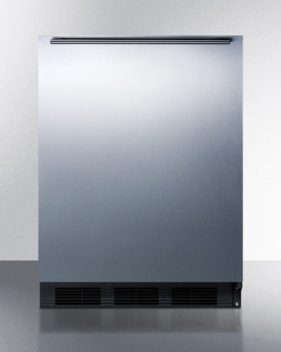Built-in stainless steel refrigerator-freezer with left-hand door swing and front ventilation in kitchen appliances collection