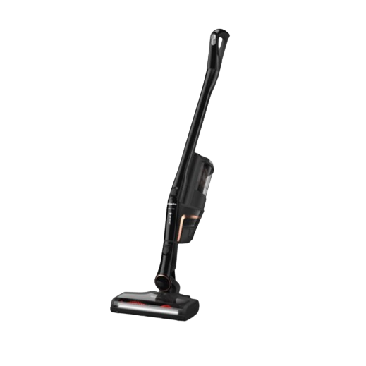 Graphite black cordless vacuum cleaner with slim design and angled handle for efficient pet hair removal in homes