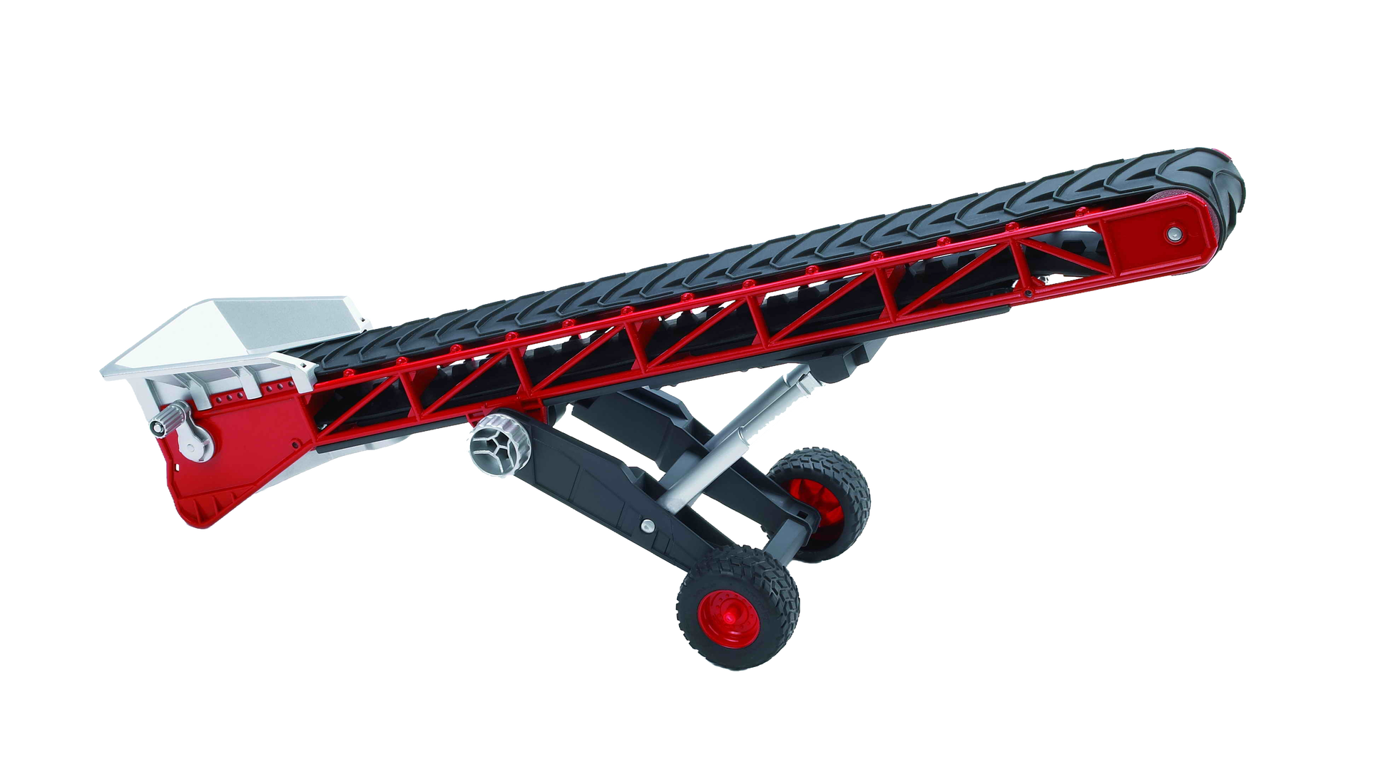 Toy conveyor belt with red frame, black belt, and hand crank in Vehicles & Remote Controlled Toys and Bruder collections