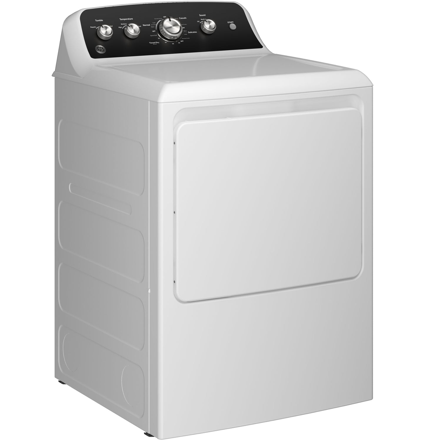 White gas dryer with black control panel and silver knobs from Dryers and Appliances collections