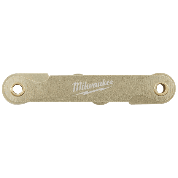 Compact foldable metal pitch gauge with engraved Milwaukee logo for precise thread measurement in tool accessories collection