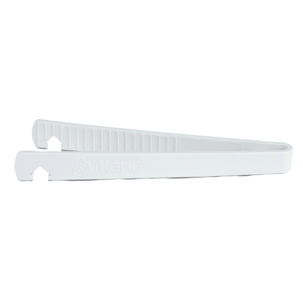 White silicone toaster tongs with serrated grip and built-in oven rack hook in kitchen storage and organization collection