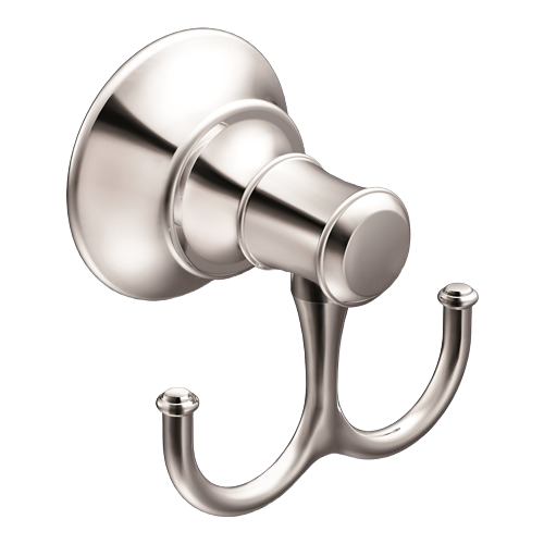 Chrome-finished double robe hook with sleek design for bathroom storage and organization under $50 accessories