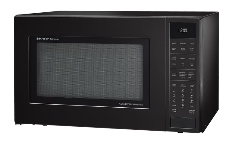 Black countertop microwave with convection feature, digital control panel, and carousel turntable for kitchen appliances collections