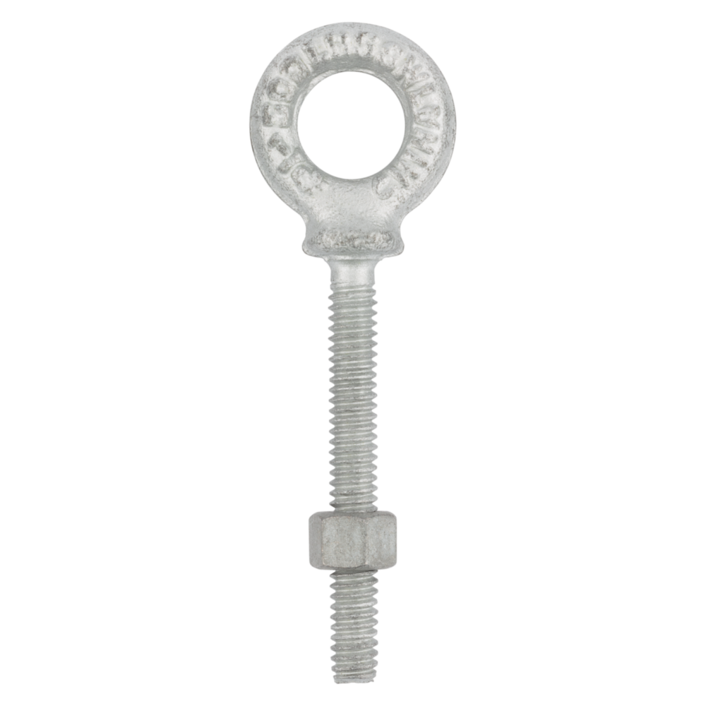 Galvanized steel eye bolt with threaded shaft and hex nut for hardware and fastener applications under $50 tools collection