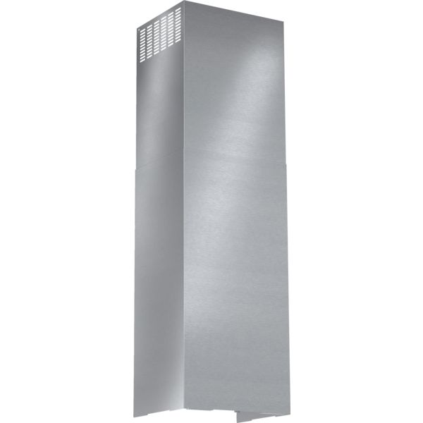 Brushed stainless steel chimney extension designed for range hoods in kitchenware and home improvement collections