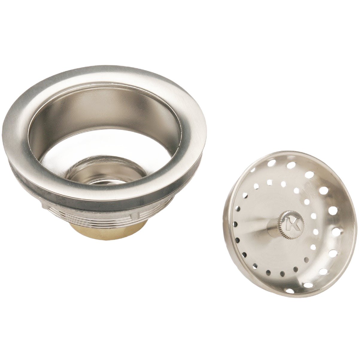 Brushed nickel basket strainer assembly with solid brass body for sink repair in plumbing parts and tools category