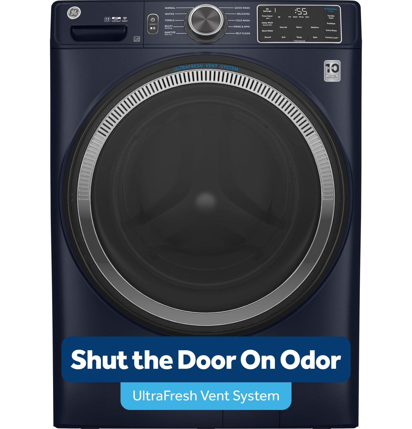 GE® ENERGY STAR® 4.8 cu. ft. Capacity Smart Front Load  Washer with UltraFresh Vent System with OdorBlock™ and Sanitize w/Oxi