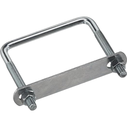 Zinc-finished square U bolt with mounting plate and hex nuts for securing pipes and fixtures in home improvement projects