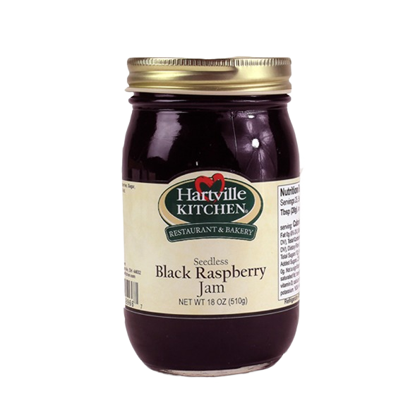 18 oz jar of seedless black raspberry jam from Hartville Kitchen in jams and jellies collection under $50