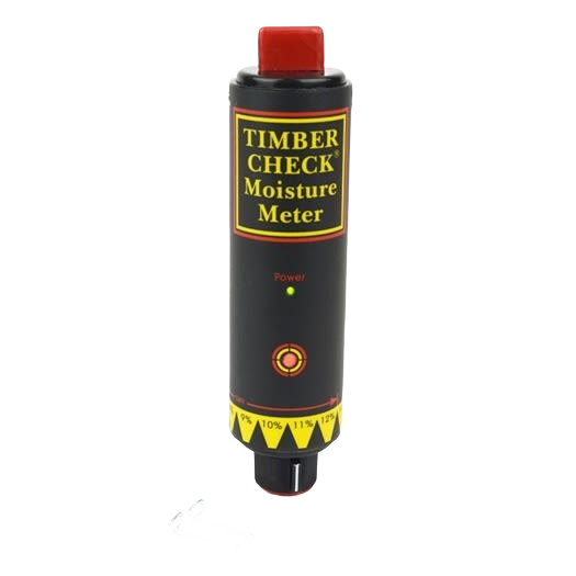 Compact black and yellow moisture meter with digital display and red protective cap for wood and timber testing