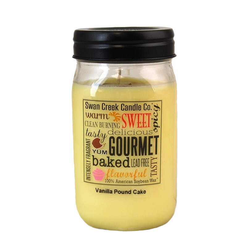 Yellow vanilla pound cake scented pantry jar candle in glass with black lid for home accents and decor collections under 50