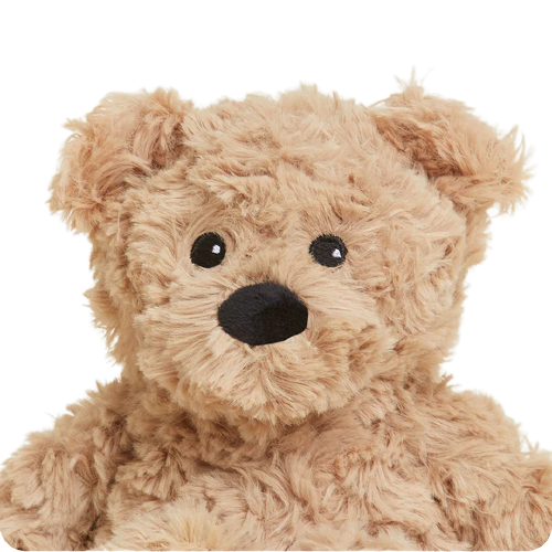 Soft plush brown curly bear with microwavable warmth for cozy comfort and soothing relaxation