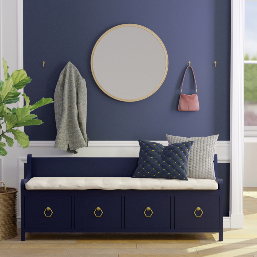 Set of two brushed gold knurled hooks installed on blue wall for home organization in hardware projects under $50