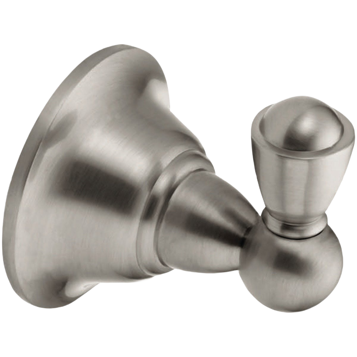 Brushed nickel robe hook with compact design for organizing towels and accessories in home improvement settings