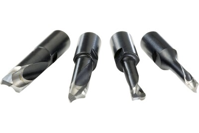 Set of four black joiner router bits with sharp carbide tips for precision woodworking in power tools collection