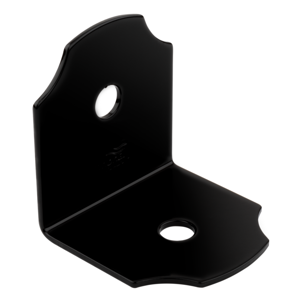 Black powder-coated 3-inch heavy angle bracket with pre-drilled holes for sturdy corner support in building hardware projects under $50