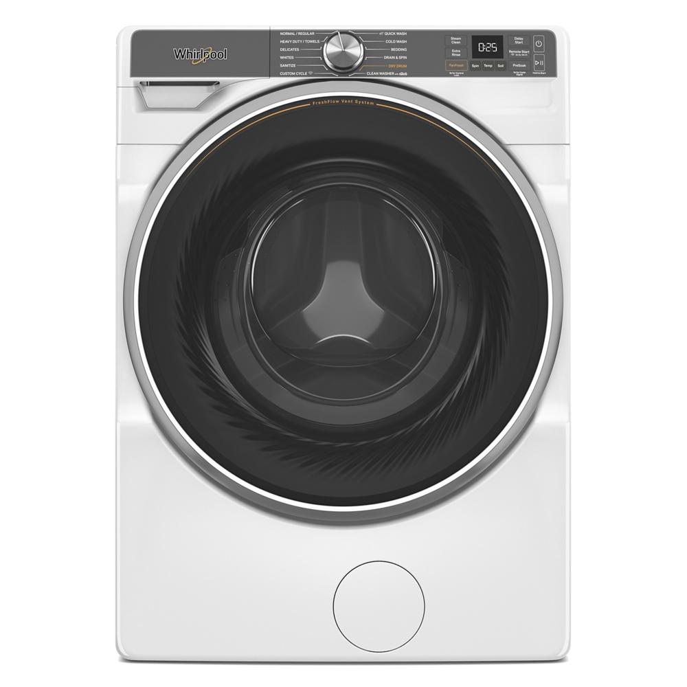 White smart front load washer with digital display and large tinted door in Washers & Dryers and Appliances collections