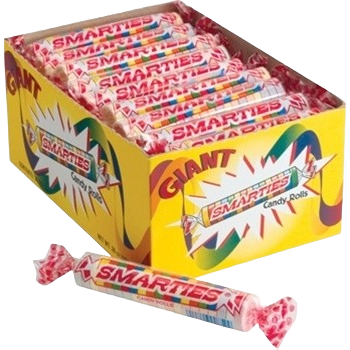 Brightly colored roll of bite-sized fruity candies in a box, part of chocolates and candies collection under $25