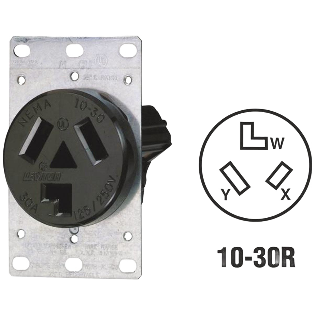 Black flush mount 3-wire dryer power outlet with metal mounting plate for home improvement projects