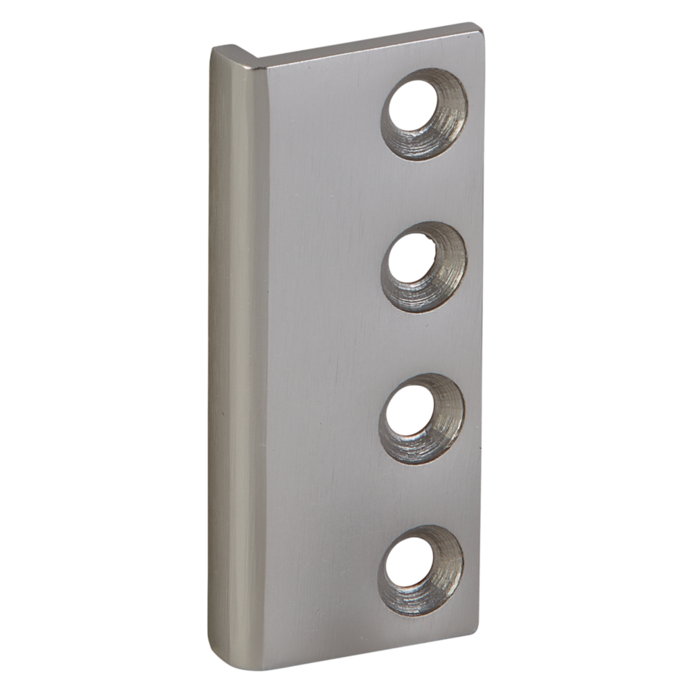 Satin nickel steel barn door track adapter with four screw holes for hardware connection in door knobs and home improvement collections