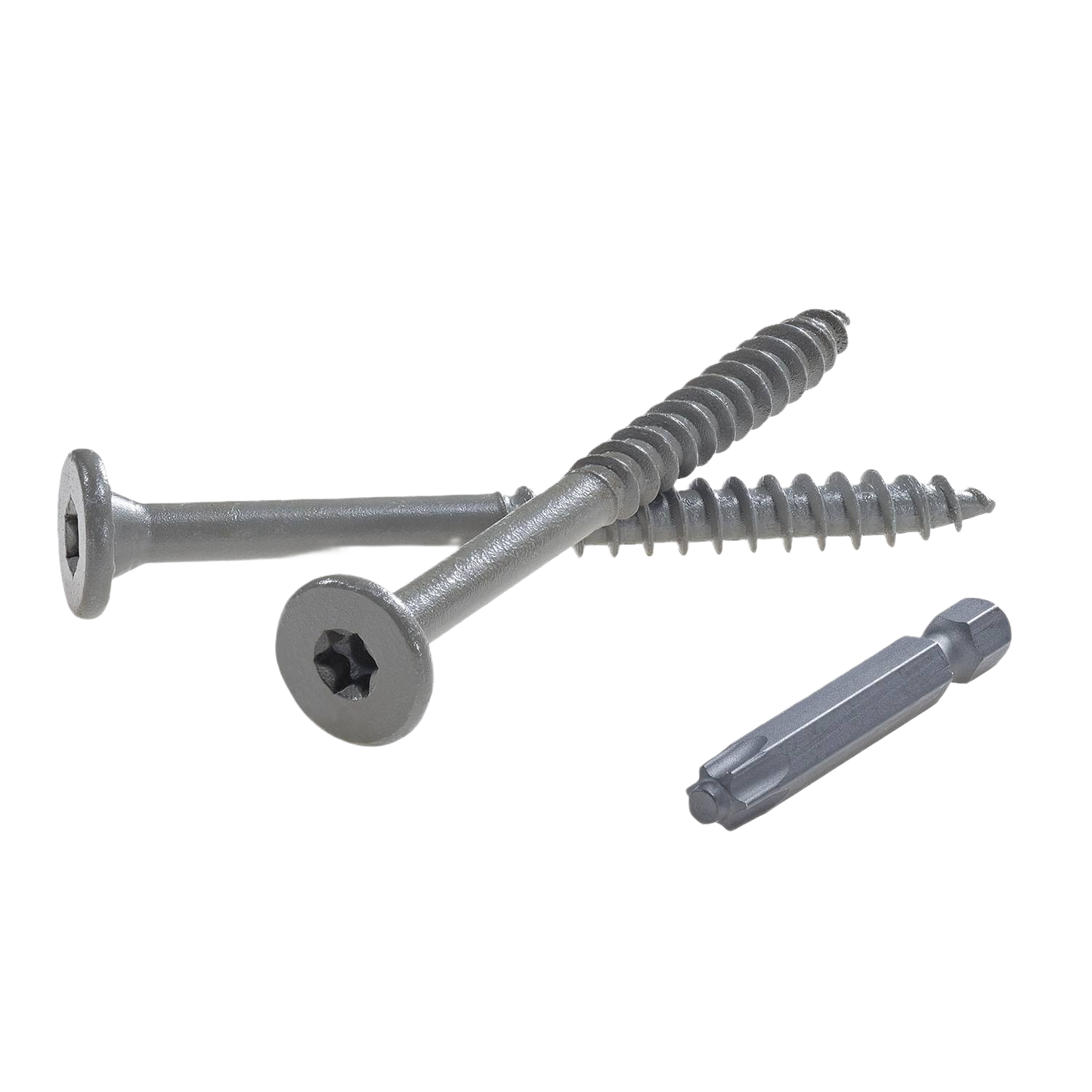 Two silver hex washer head screws and a hex driver bit for fasteners and lumber building materials under $100 collection