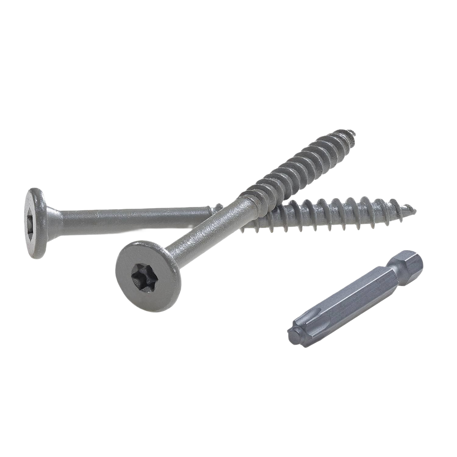 Two silver hex washer head screws and a hex driver bit for fasteners and lumber building materials under $100 collection