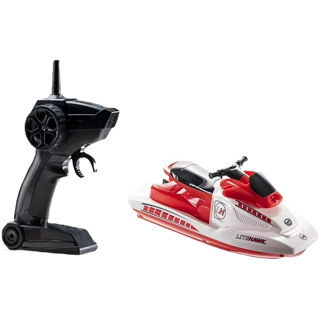 Red and white RC watercraft with black remote controller in Vehicles & Remote Controlled Toys collection under 100 dollars