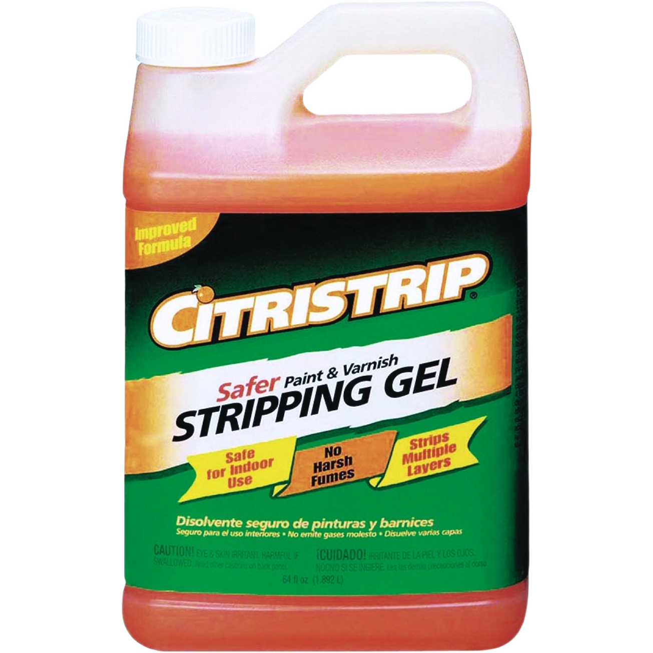 Half-gallon container of Citristrip Safer Paint and Varnish Stripping Gel for safe indoor use in home improvement projects