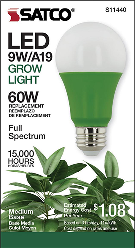 LED grow light bulb with green medium base and full spectrum for indoor plant growth in lighting and home improvement collections
