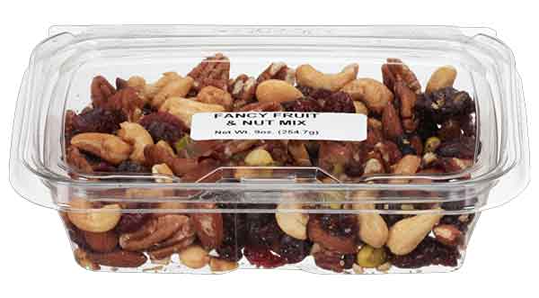 Clear plastic container filled with assorted nuts and dried fruits from the Chocolates & Candies collection