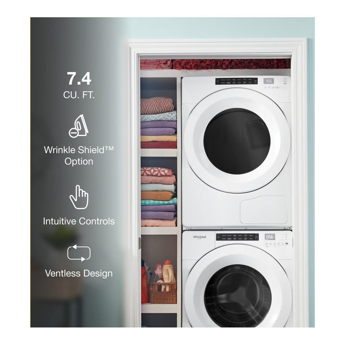 7.4 cu.ft Front Load Heat Pump Dryer with Intiutitive Touch Controls, Advanced Moisture Sensing