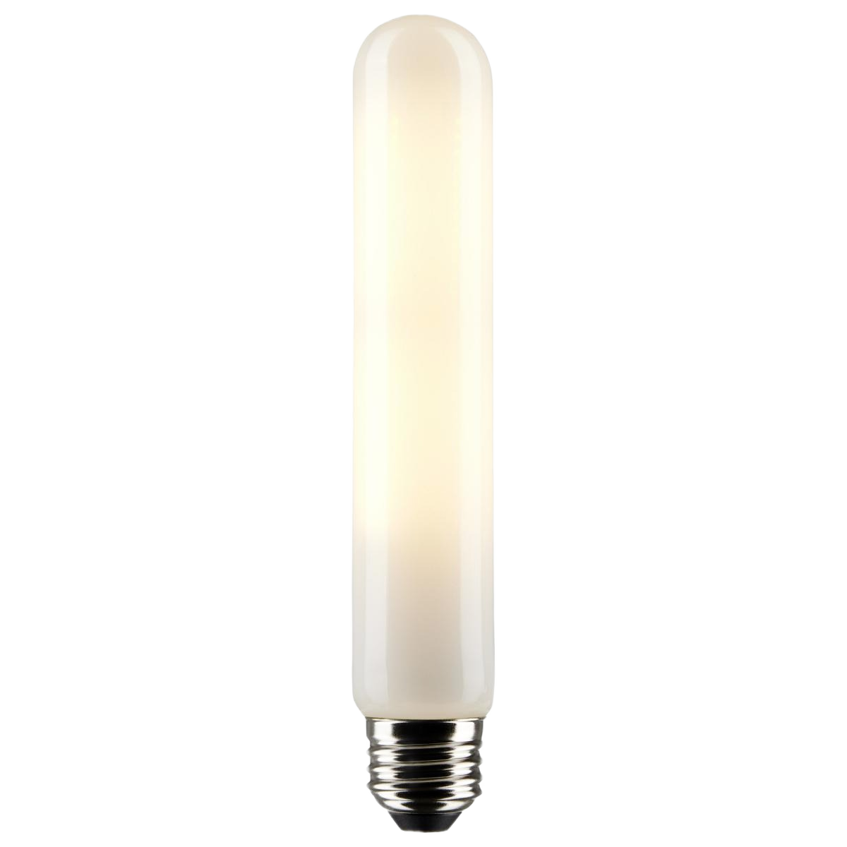 Slim T9 LED bulb with frosted finish and warm white light, suitable for lighting and home improvement needs.