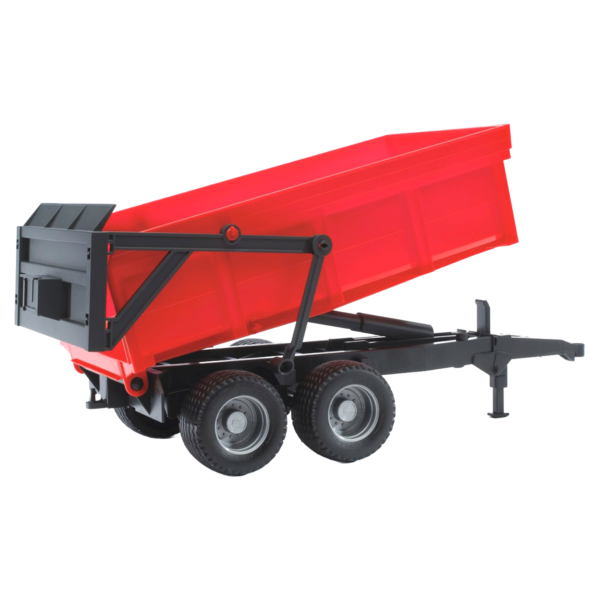 Red tipping trailer toy with fold-out support leg and dual wheels in Vehicles & Remote Controlled Toys collection