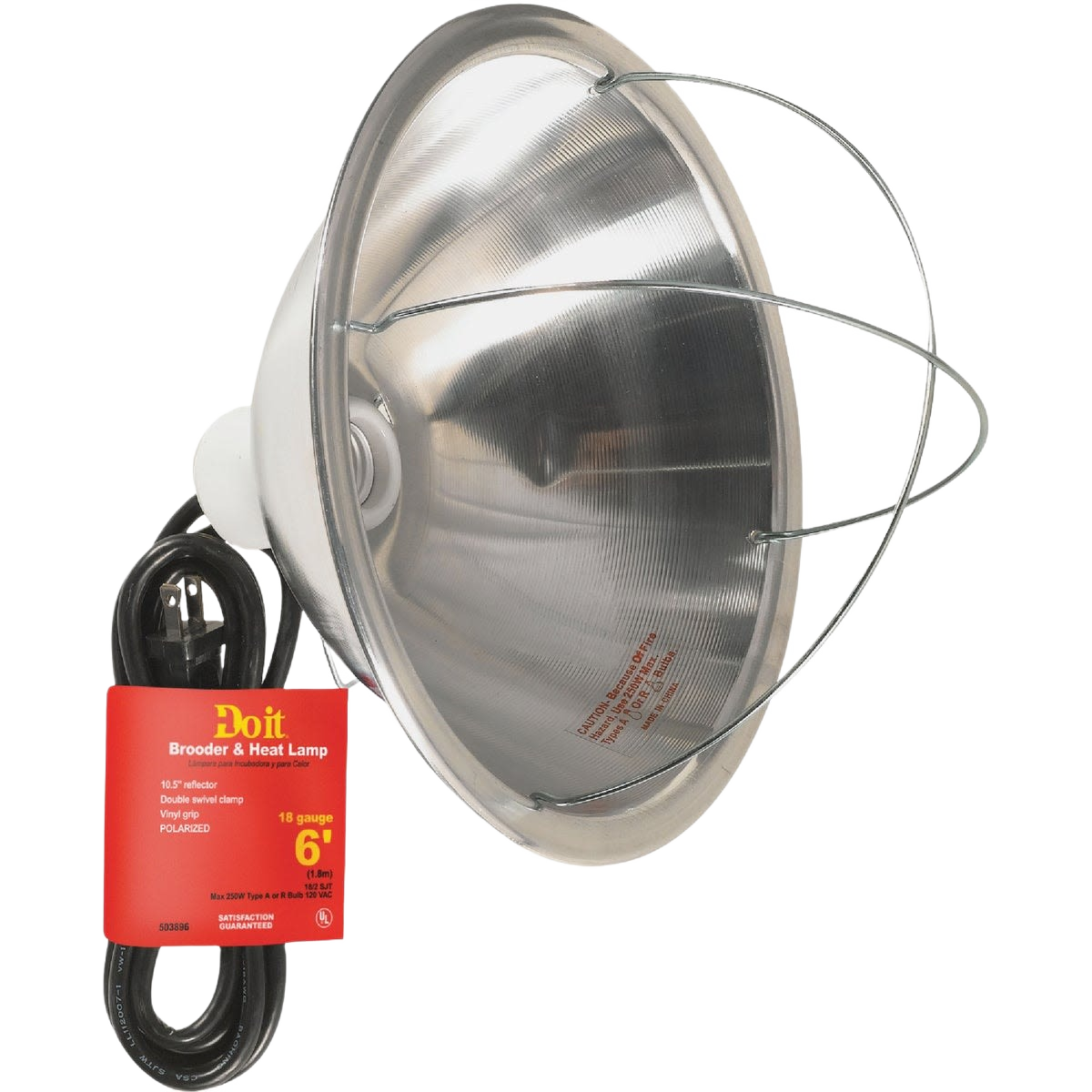 Reflective aluminum heat lamp with protective guard and durable 6-foot vinyl cord for heating in home improvement projects
