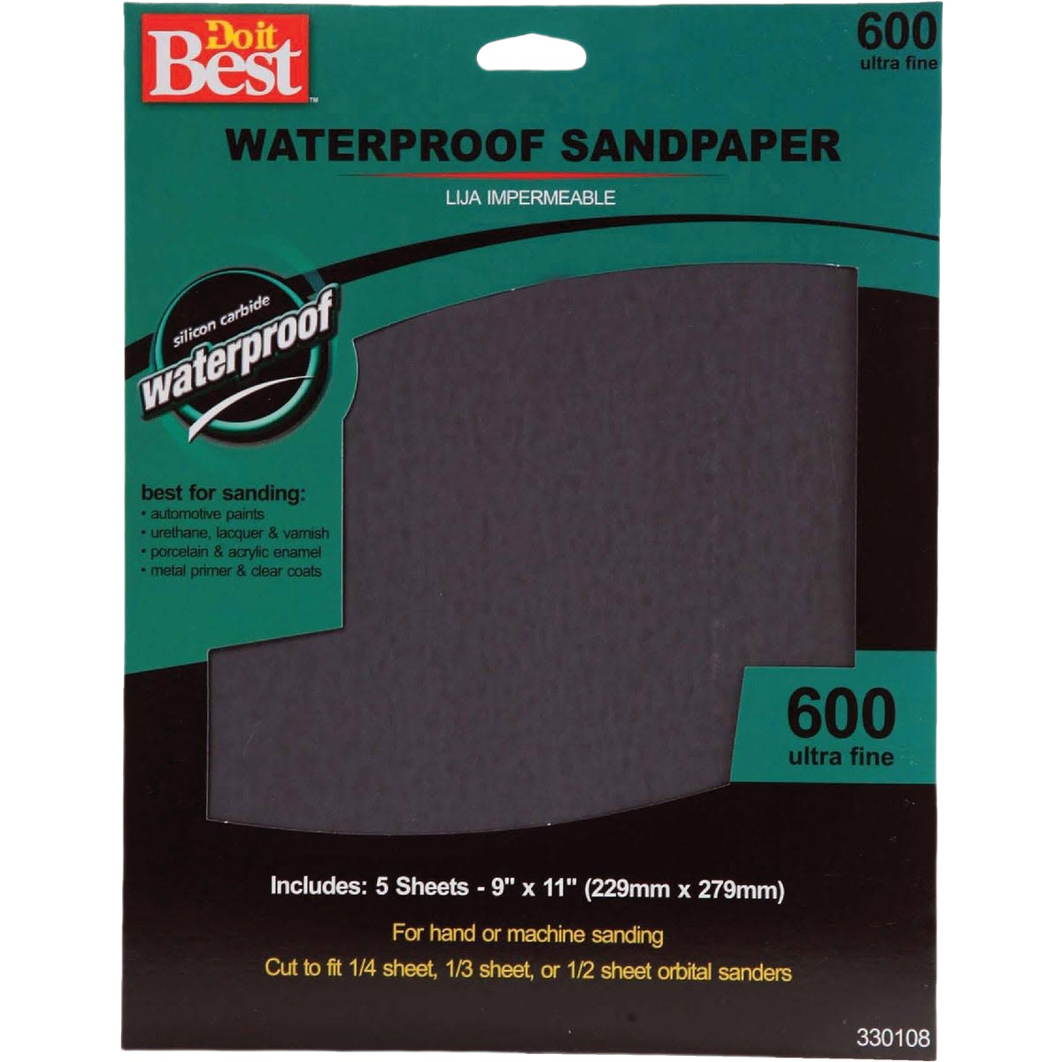 Package of ultra fine 600 grit waterproof sandpaper sheets for wet sanding in paint and repair supplies collections