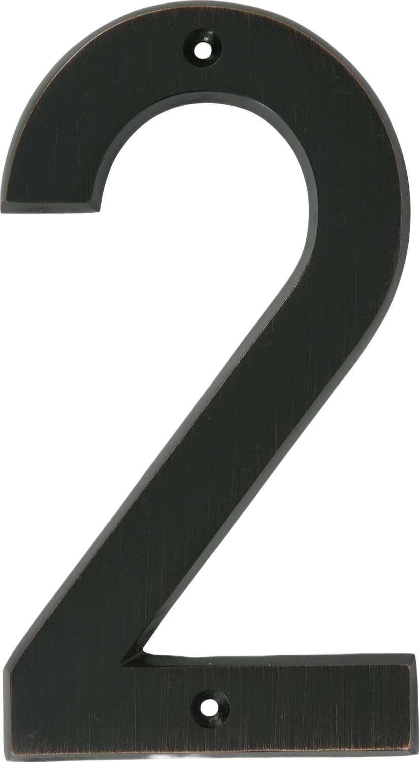 Old World Bronze house number 2 with mounting holes for hardware and home improvement signs under $50 collection