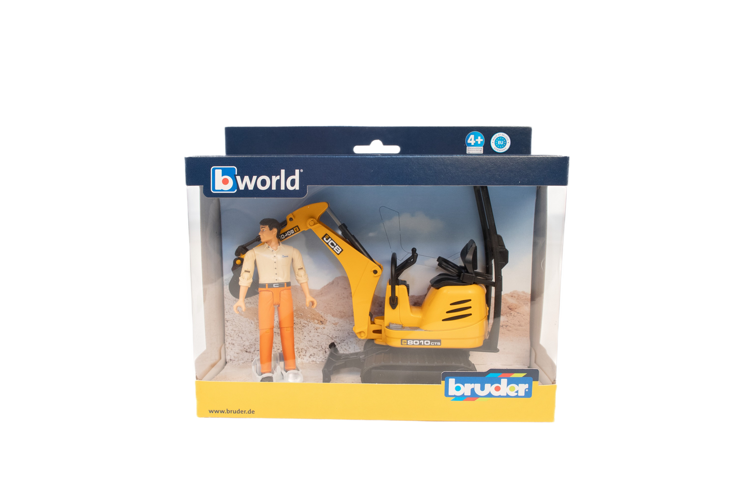 Yellow Bruder JCB micro excavator toy with construction worker figure in Vehicles & Remote Controlled Toys collection