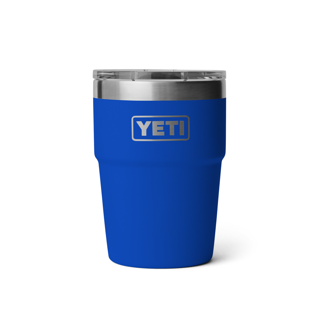 16 oz blue insulated stackable cup with clear lid and stainless steel rim from drinkware and kitchenware collections